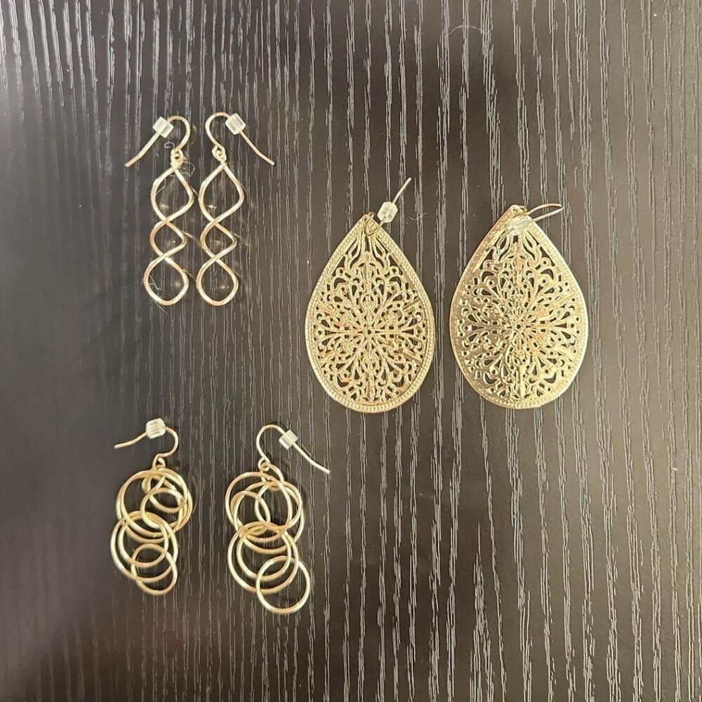 Set of 3 Gold Toned Earrings